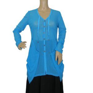 Joseph Ribkoff Blue Sheer Handkerchief Hemline Long Sleeve Top